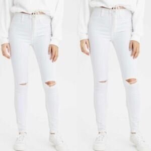 American Eagle Super‎ Stretch White Ripped Knee Skinny Jeans Plus Size 24 New